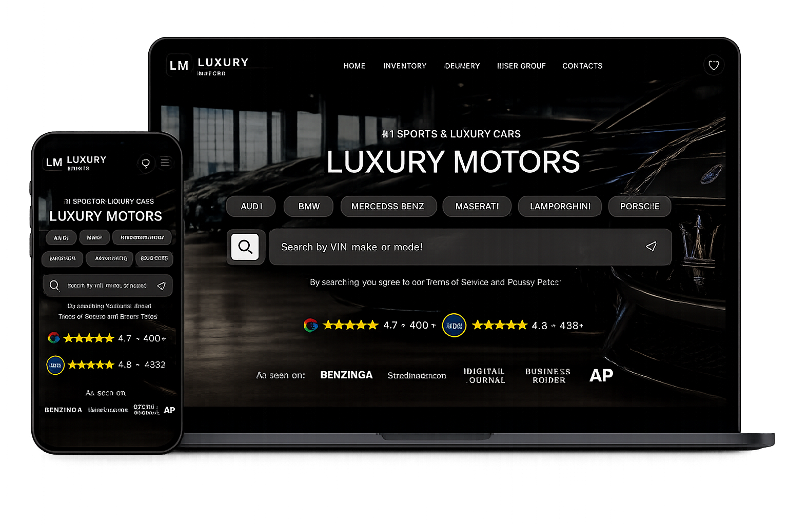 Dealership website displayed on desktop and mobile